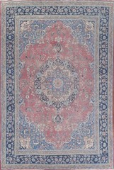 Floral Handmade Room Size Rug 9×13 Medallion Pink Wool Classic Vintage Carpet