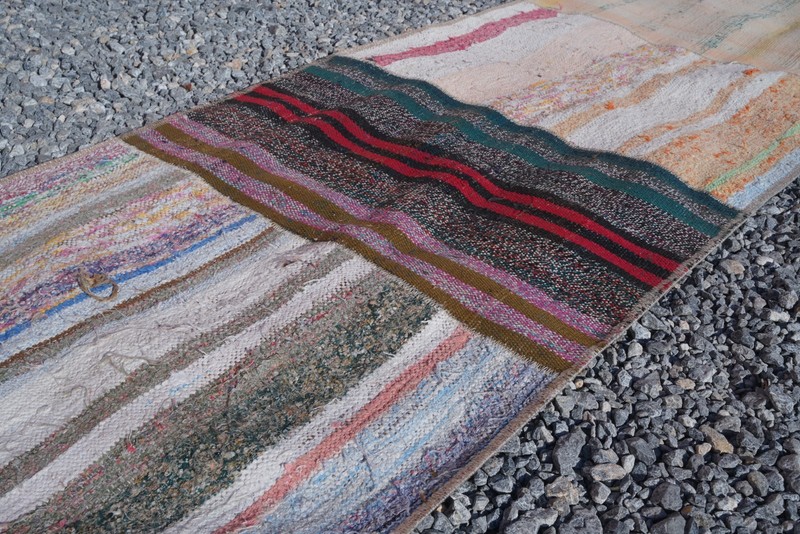 Vintage Turkish Kilim Runner Rug 2x17 ft Neutral Handmade Extra Long Carpet 825 gallery