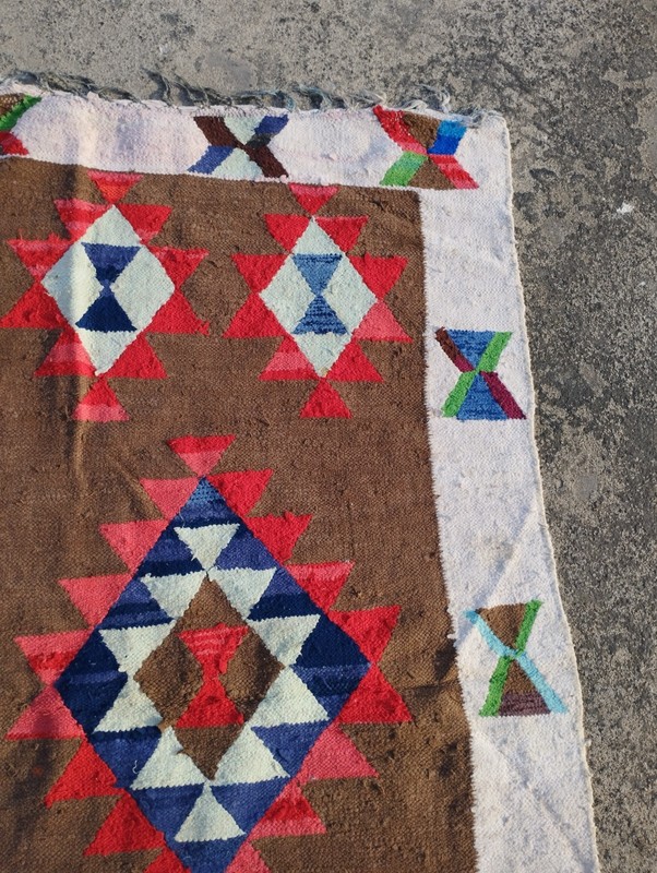 Vintage Handmade Turkish Geometric Wool Kilim Rug Carpet 168x92 cm gallery