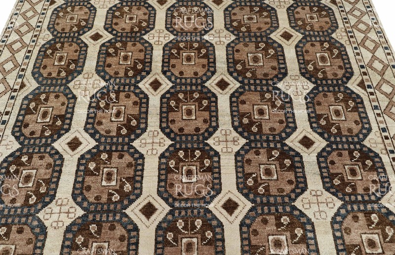 Handmade Octagonal Geometric Rug – Brown, Beige & Dark Blue Border 8x10ft gallery
