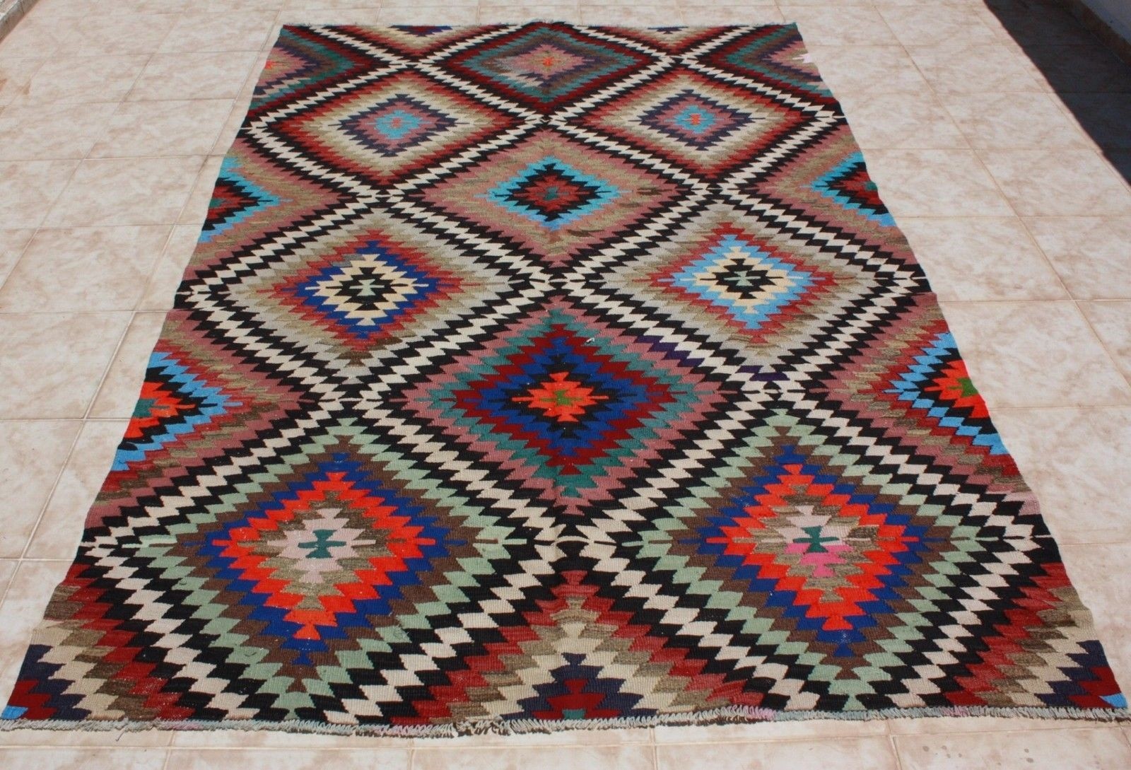 KILIM RUG 5x8, GEOMETRIC TURKISH KILIM AREA RUG WOOL 64" x 98", KELIM CARPET RUG gallery