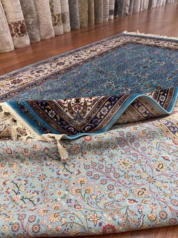 Turkish Silk Rug 7x10 ft Blue Oriental Floral 100% Silk Handmade Fringe gallery