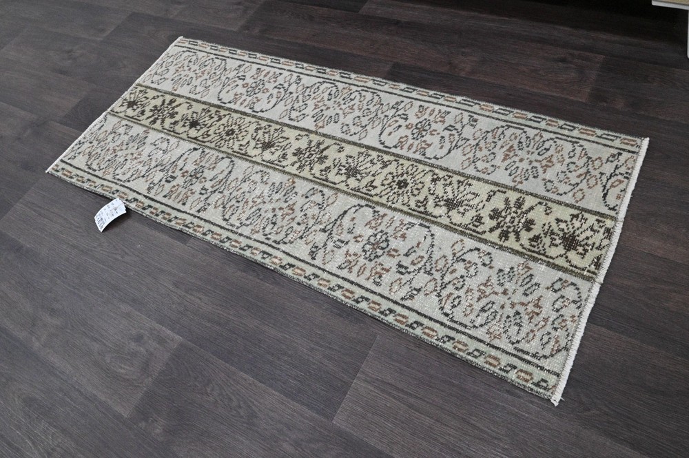 Oushak Turkish Doormat Rug 2x4 GRAY Vintage Anatolian Handmade Small Kilim Rug
