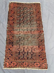 Orange Black Distressed Low Pile Rug 3×5 ft Handwoven Tribal Vintage Carpet