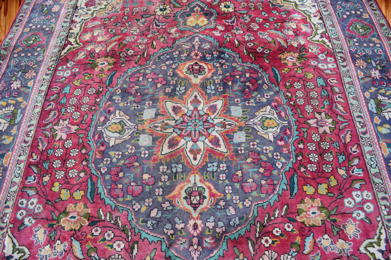 Vintage S Antique Handmade Wool Area Rug 6'8 x 9'7 Vase Medallion Design 7 x 10 gallery