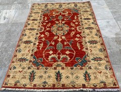 Modern Afghan Rug, Hand-Knotted Chobi Wool, Traditional Area Carpet (3×4 ft.)