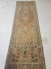 Antique Oriental Hand-Knotted Wool Runner Blush/Ivory/Green/Blue 2’11” x 9’3″