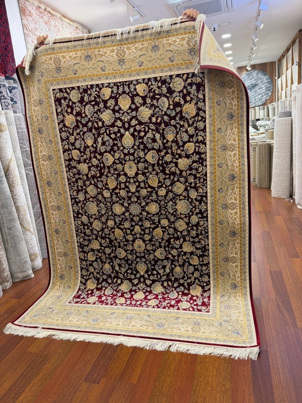 Turkish Silk Blend Rug 8x11ft Burgundy Red Cream Floral Oriental Luxury Area Rug gallery