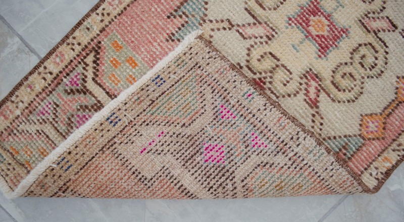 Vintage Distressed Small Area Rug Hand Knotted Oushak Rugs Yastik -1'5"x2'10" gallery