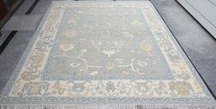 Vintage Turkish Oushak Rug, Beige 9X12 ft, Handmade Wool, Bohemian Anatolian