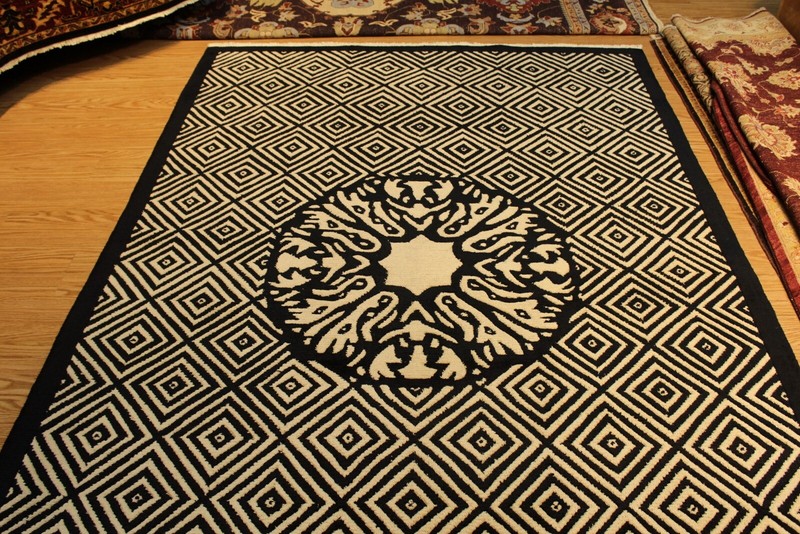 TIBETAN RUG Black & White 6' x 9' handmade Thick Wool Area Rug gallery