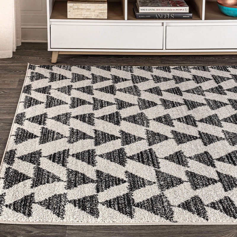 Durable Rectangular Cream Black Area Rug Pet Friendly Vintage Tribal Design 7X9 gallery