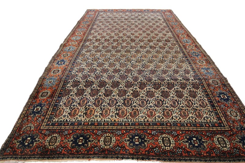 4x6 Rare Antique Fine Geometric Handmade Rug Navy Blue 130cm x 188cm c.1880 gallery