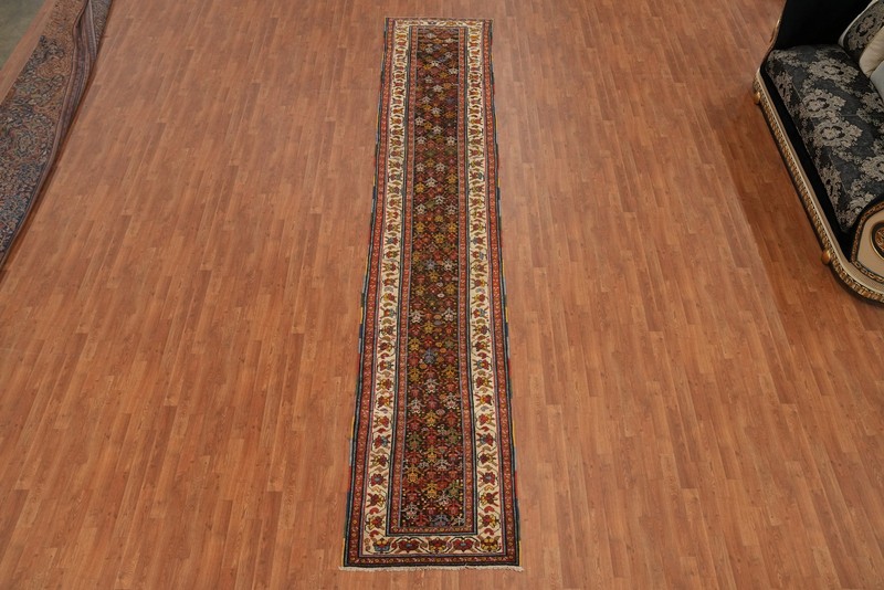 Vegetable Dye Paisley Semi-Antique 16 ft Long Runner Rug Handmade Wool Rug 3x16 gallery
