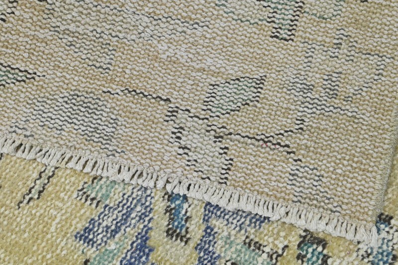 Vintage Turkish Runner Rug 2x7ft Wool Anatolian Handmade Hallway Oushak YELLOW gallery