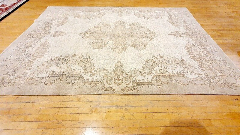 Antique 1940-1950's Distressed Wool Pile Muted Oushak Karabahk Rug 7x10ft gallery
