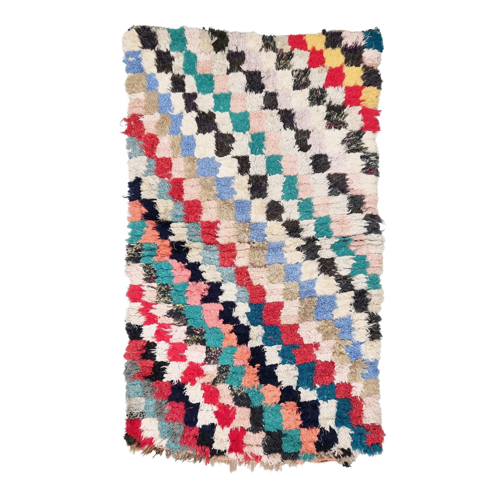 Moroccan Handmade Vintage Rug 3'1x5'4 Berber Checkered Multicolor Cotton Rug gallery