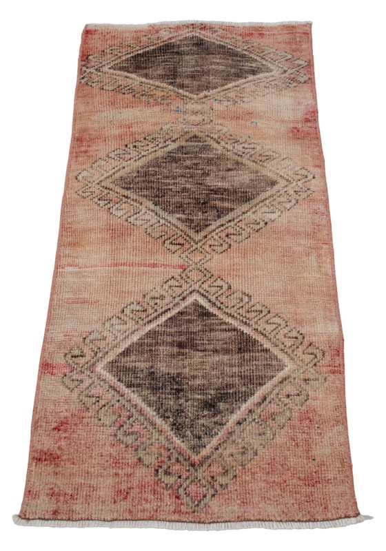 Vintage Distressed Small Area Rug Hand Knotted Oushak Rugs Yastik -1'4"x2'11" gallery