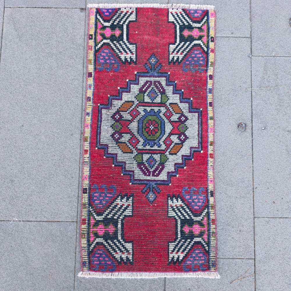 2x3 Turkish Vintage Small Rug Handmade 46 x 93 cm Bath Mat 1.51 x 3.05 ft