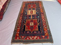 4’1×8’2 Ft Vintage Caucasian Tribal Handwoven Wool Geometric Medallion Rug