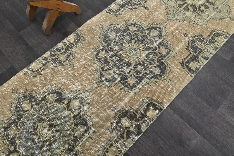 Vintage Turkish Runner Rug 3x13ft Wool Anatolian Handmade Hallway Oushak BROWN gallery