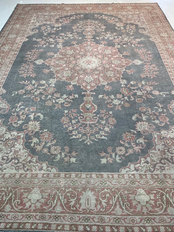 Antique Oriental Hand-Knotted Wool Area Rug Turkish Oushak Blue/Red 8'8" x 11'1" gallery