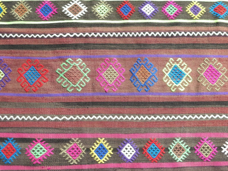 Vintage Turkish Kilim, Area Rugs, Large Wool Rug Handmade Floor Carpet 62"X105" gallery
