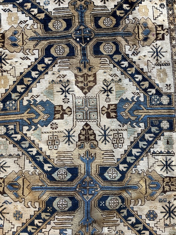 Antique Vintage Wool Rug Blue Brown Beige Black 5 1/2 x 4 Ft. 64” x 49” gallery