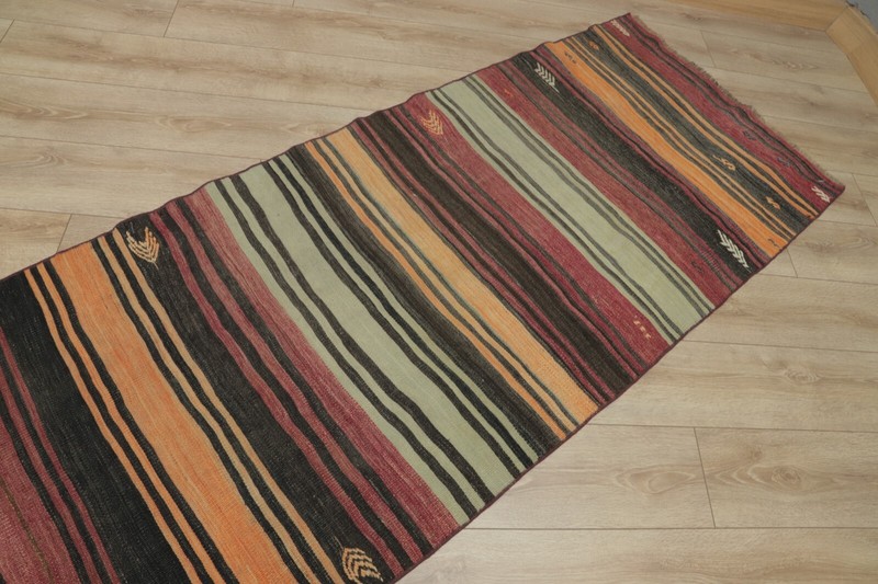 Striped Turkish Cappadocia Kilim Runner Rug Anatolian Hand Knotted Carpet 3x13ft gallery