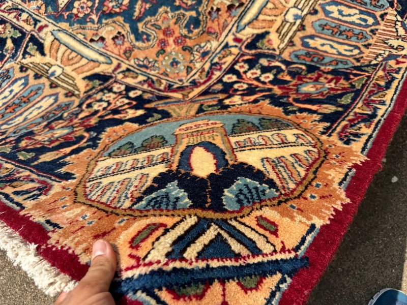 BIG ORIENTAL RUG ANTIQUE 10x13 FINE handmade vintage HAND-KNOTTED red blue 9x12 gallery