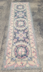 Vintage French Floral Needlepoint Handmade Multicolor Rug Wool Carpet 237×72 cm