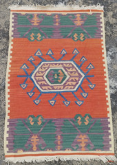Vintage Traditional Oriental Turkish Multicolor Wool Kilim Rug Carpet 94×64 cm