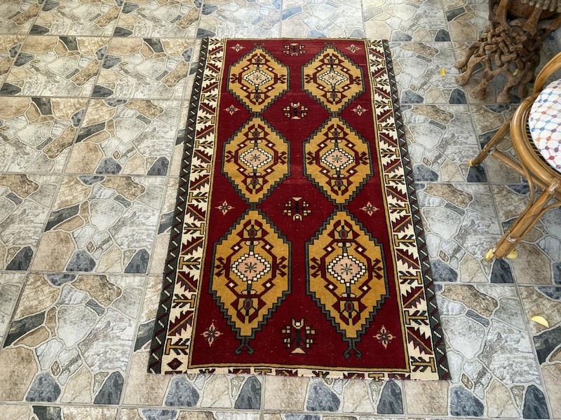 1980s Geometric Turkish Vintage Area Tribal Handmade Anatolian Rug 3.2x5.6 ft gallery