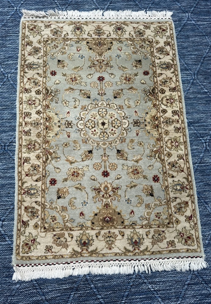 Hand Knotted 100% Wool Traditional Oriental Rug In Mint Green/Cream/Tan 2’x3’1”