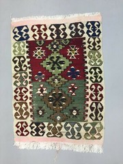 Small Vintage Turkish Kilim 97×70 cm Wool Kelim Rug Red Green beige Black