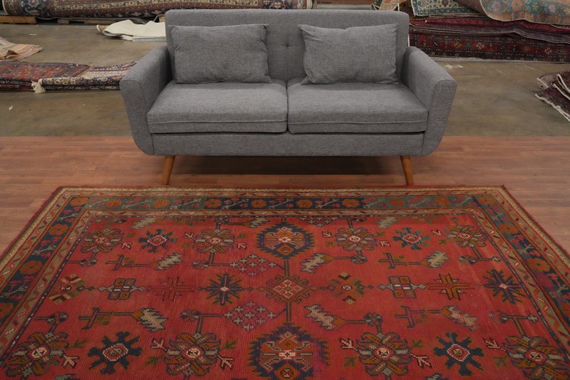 Pre-1900 Antique Oushak Vegetable Dye Area Rug 6x8 ft Hand-knotted Wool Carpet gallery