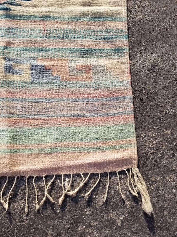 Distressed Vintage Traditional Handmade Mexican Wool Multicolor Kilim 4.5x2.5 ft gallery