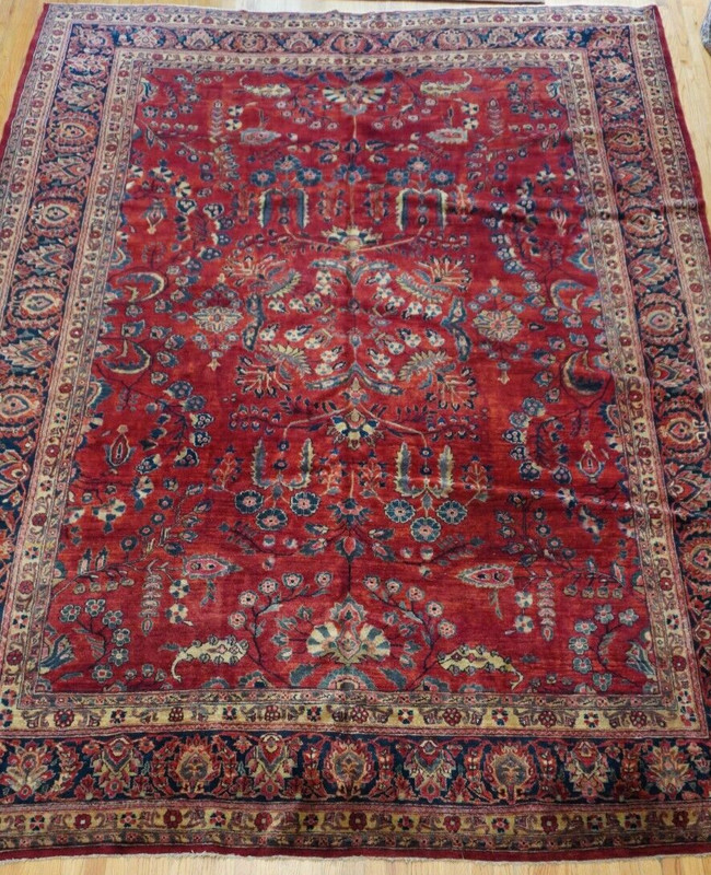 Antique 1900s Sa' rouk Hand Knotted Muha' jiran Wool Red Oriental Rug 9' x 12' gallery