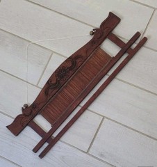 Antique Loom Heddle, Korean, Carved Mahogany, 7″x23″,