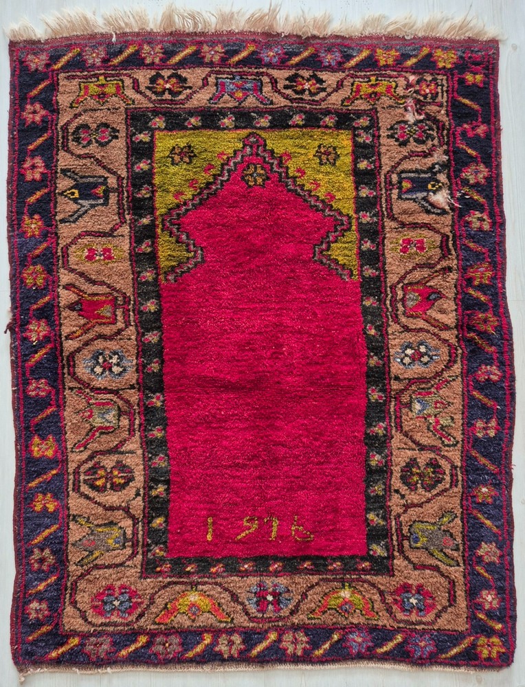 Vintage Prayer Rug, Anatolian Rug, Hand Woven Carpet, Handmade, Wool, 1976, Wool