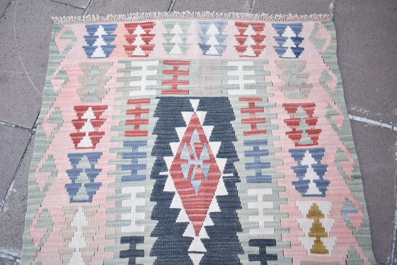 Vintage Turkish Rug 43'' x 67'' Flat Woven Rug Faded Colors Kayseri Wool Rug gallery