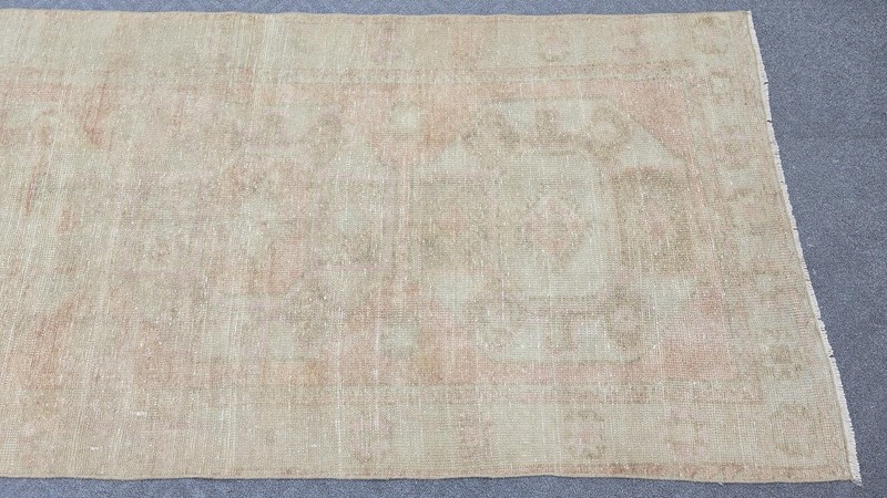Neutral Turkish Runner Rug 4x12 Vintage Oushak Cream Brown Blush Beige Runner gallery