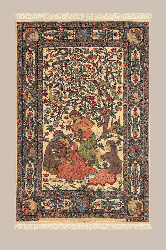 8'4 x 4'9 ft Hand-Knotted Pictorial Wool Rug | Vintage South Asian Wall Hanging gallery