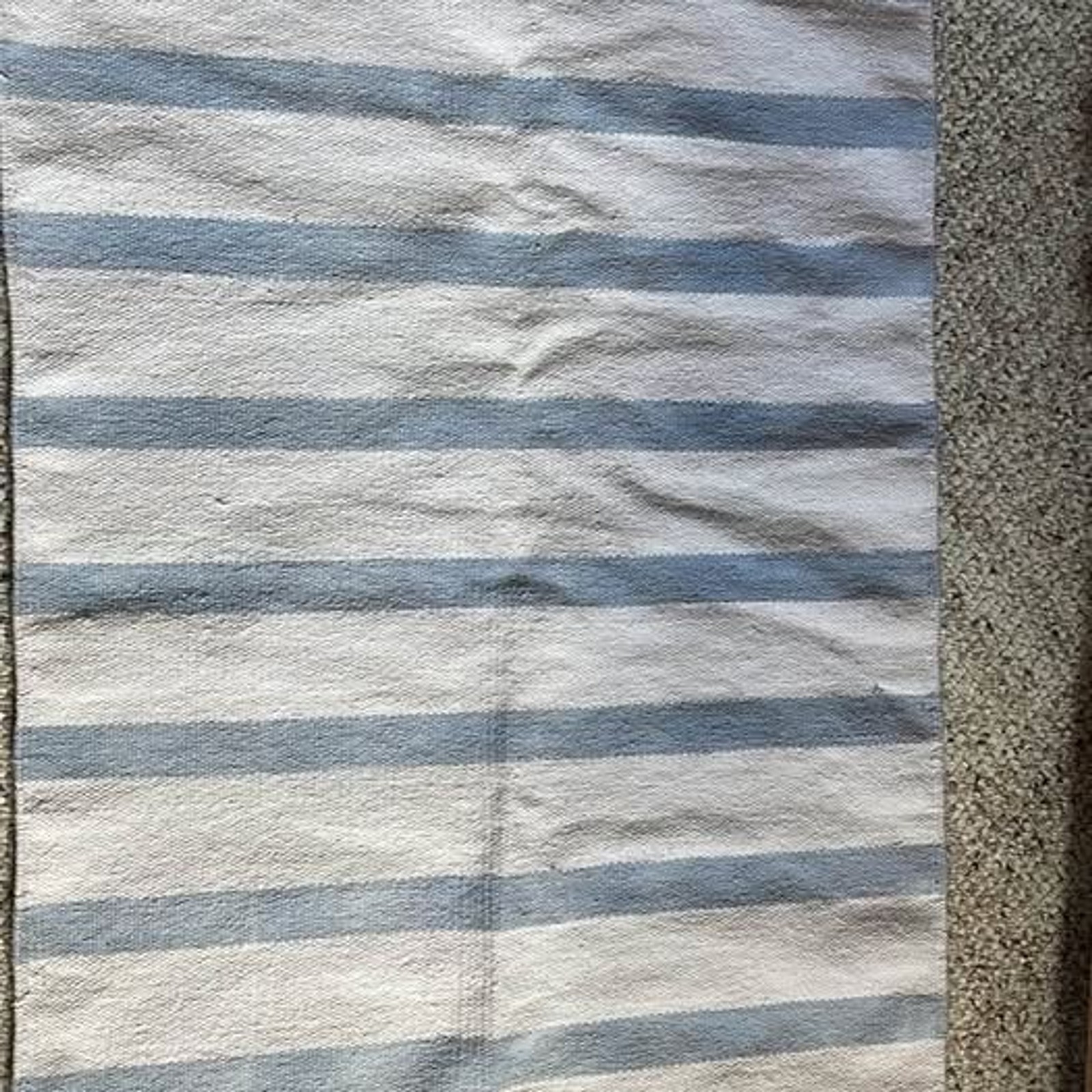 Blue and White Striped Woven Rug Vintage Cottage Core gallery