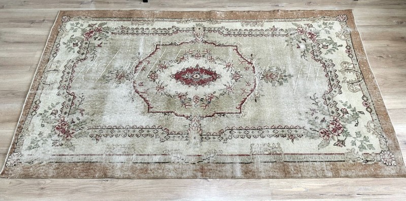 4x7 Beige Oushak Rug, Handwoven Vintage Rug, Turkish Rug, Handmade Wool Area Rug gallery