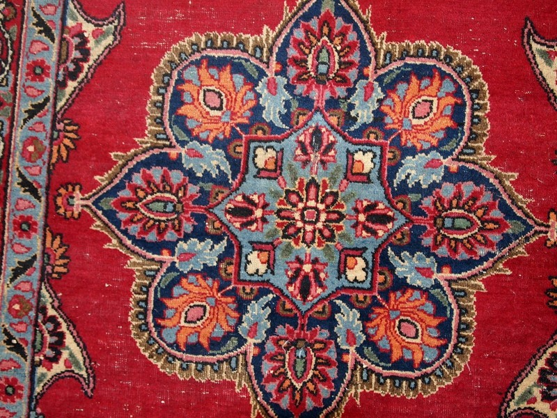 Handmade Vintage Oriental Rug 100cm x 144cm Bright Red Wool 1970s gallery