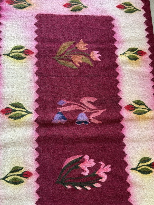 Vintage Traditional Handmade Romanian Floral Wool Kilim Rug gallery