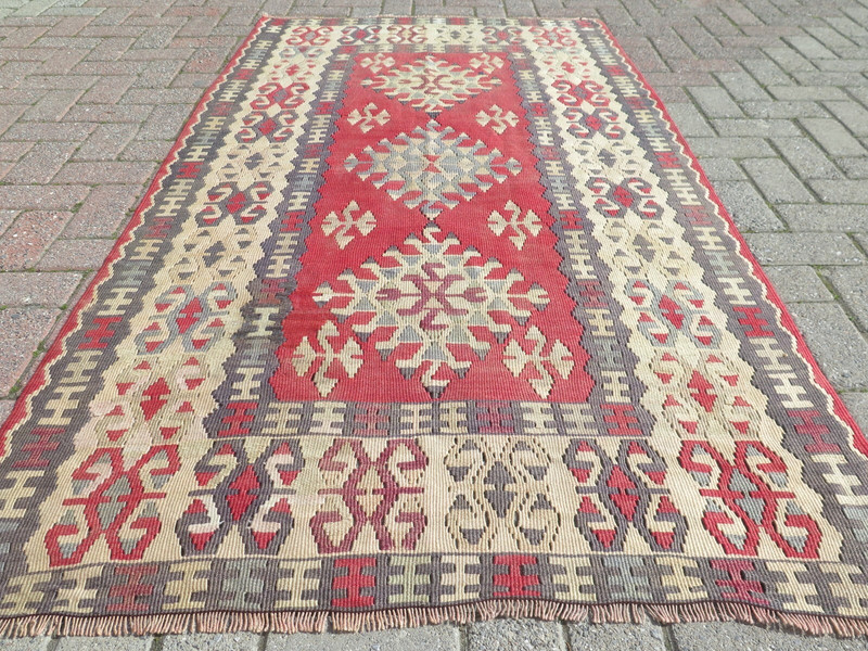 Turkish Area Rug Handmade Kilim Wool Rug Tribal Floor Carpet Boho Carpet 44"x78" gallery