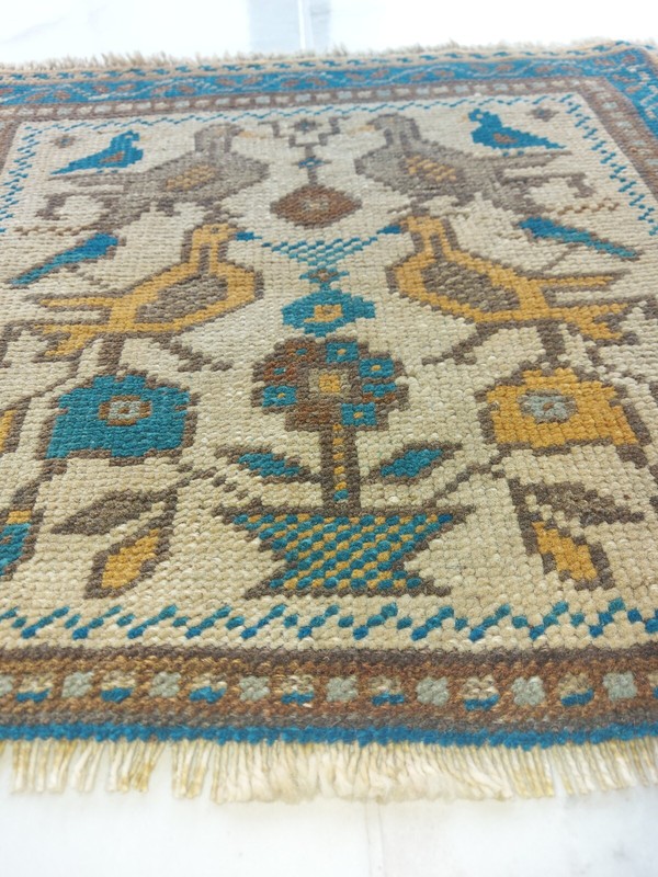 Antique Super Faded Rug Birds Love Motif Rug Handmade Natural Nice Decor Rug gallery