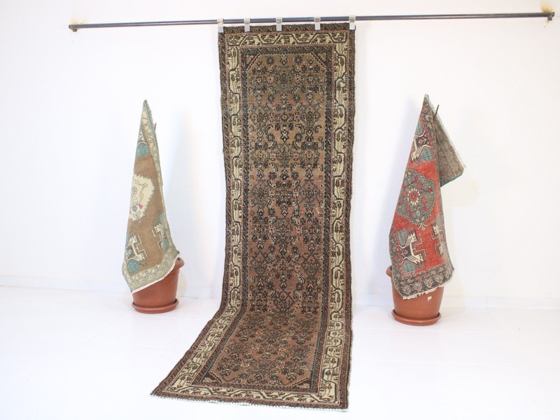 2x10 Red Beige Runner Rug, Handmade Turkish Rug, Vintage Medallion, 2.6x9.7 Ft gallery